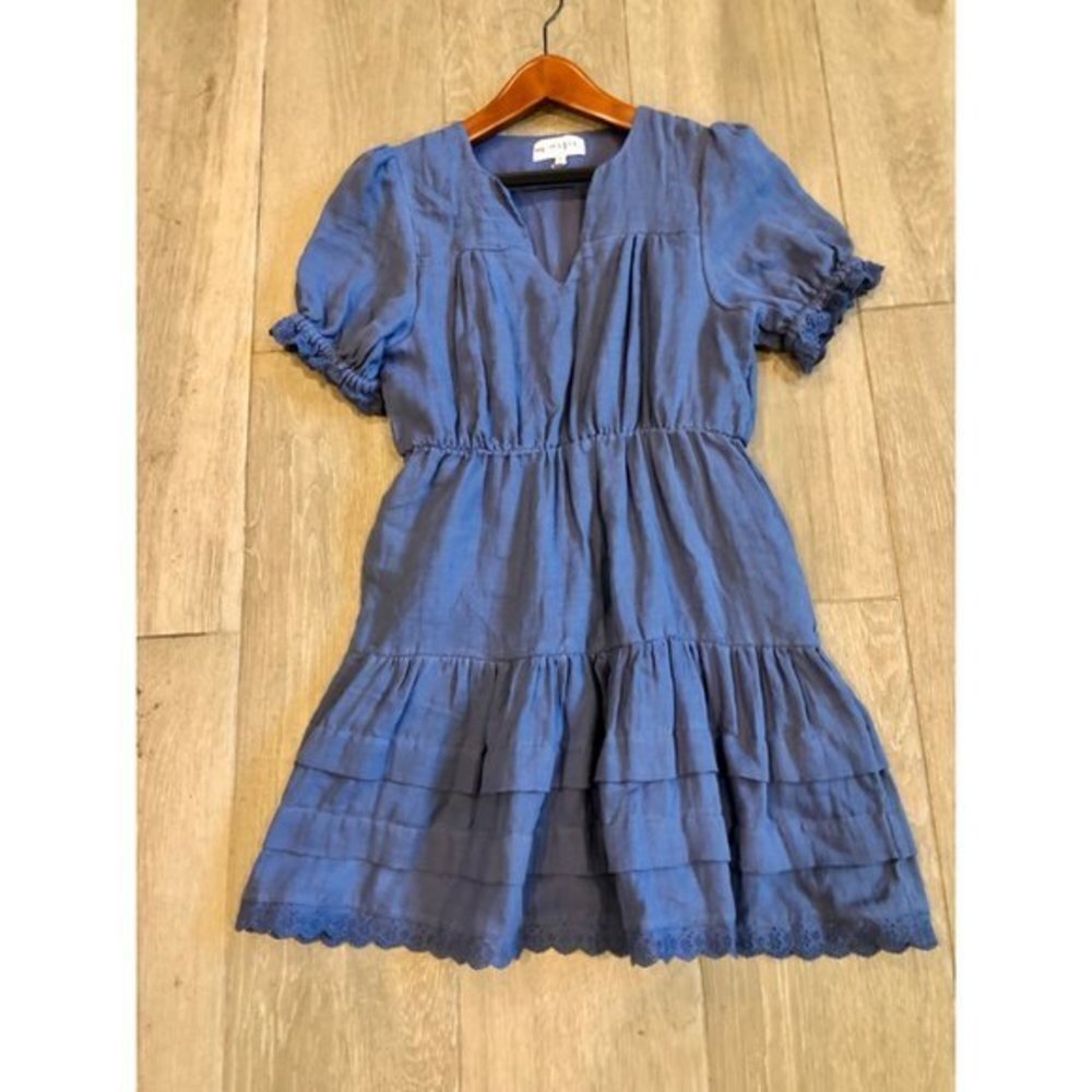 NWOT MAISIE Eyelet Trim Tiered Ruffle blue Cotton Dress Size M - Picture 3 of 9